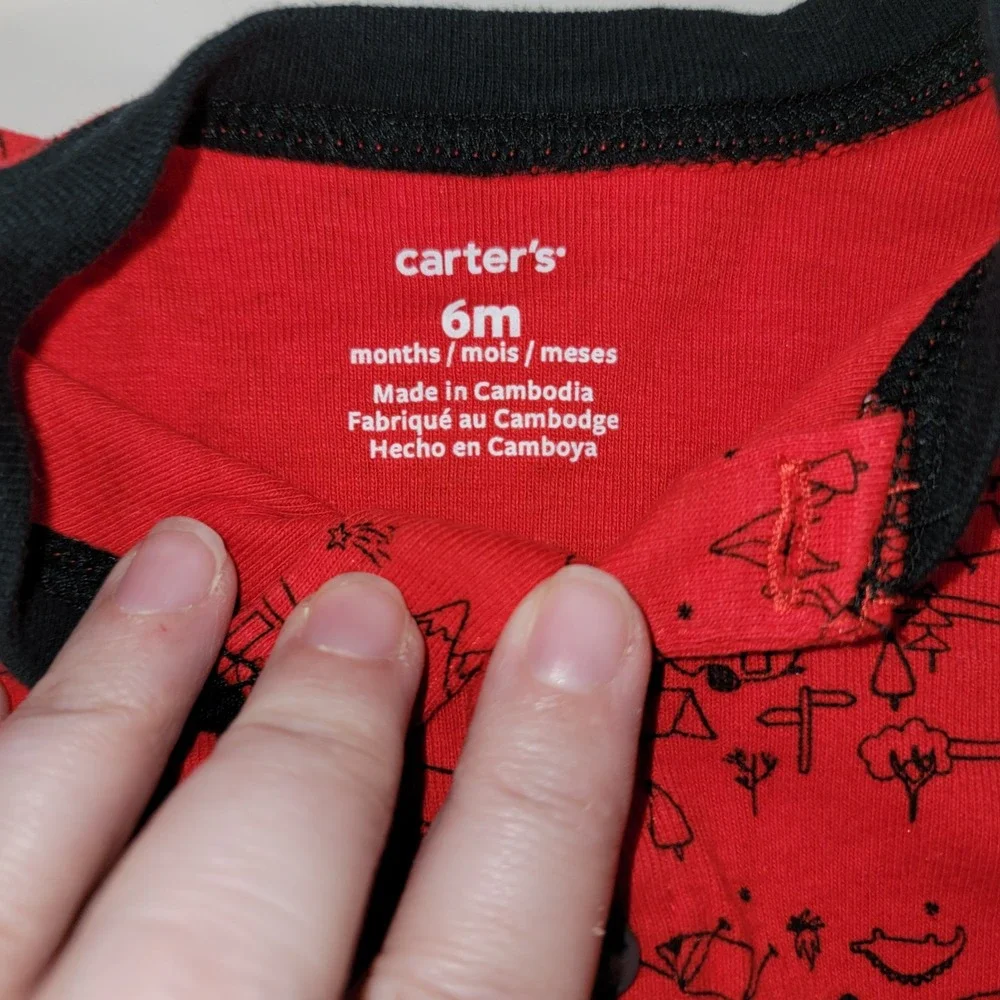 Toddler Bodysuit  Romper Infant 6 Months Red Black LongSleeve Camping Dinosaur